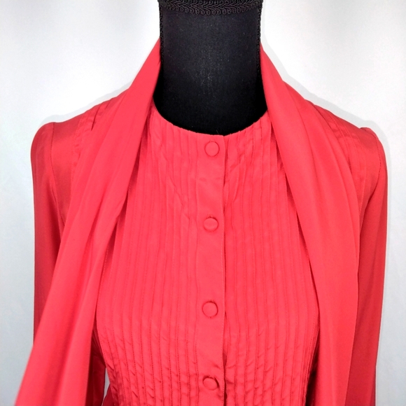 Vintage ADOLFO 100% Silk Cherry Red Tie Neck Long Sleeve Blouse Size Small - Picture 2 of 11